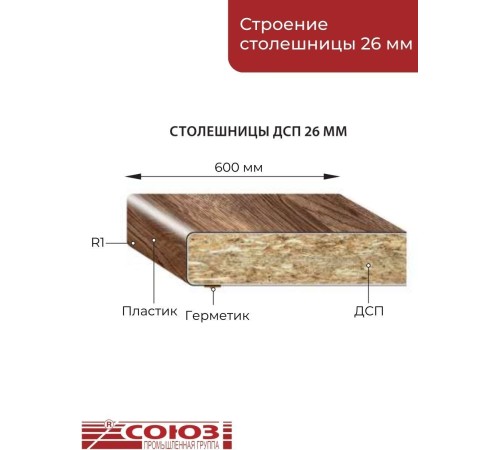Приобрести Столешница для кухни Союз 3000х600x26мм с торцевыми планками. Цвет - Альберика в магазине TheBigHouse.ru
